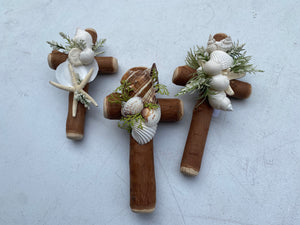 Rustic Wooden Cross with Shells - Med