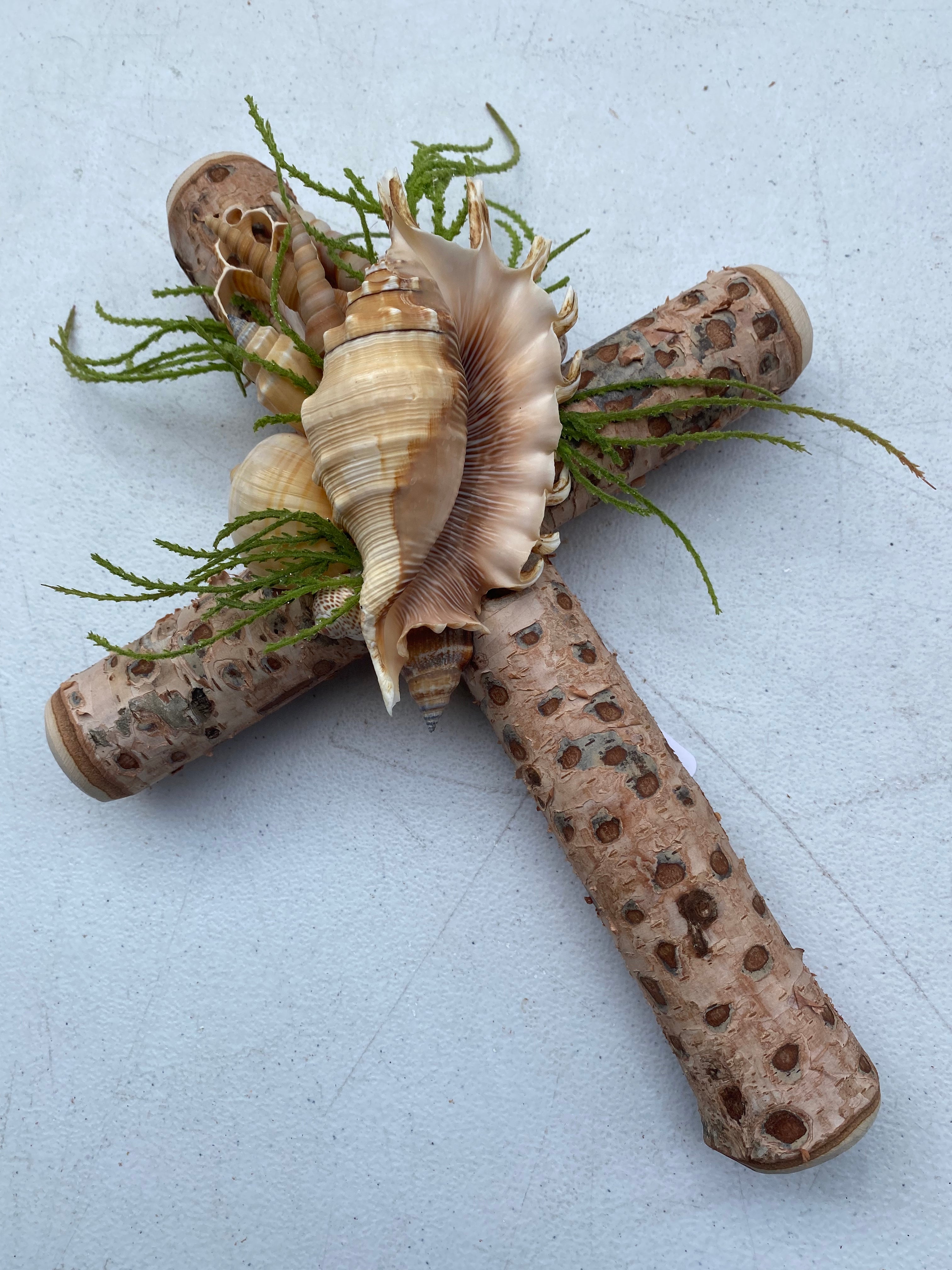 Rustic Wooden Cross with shells - Large