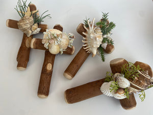 Rustic Wooden Cross with Shells - Med