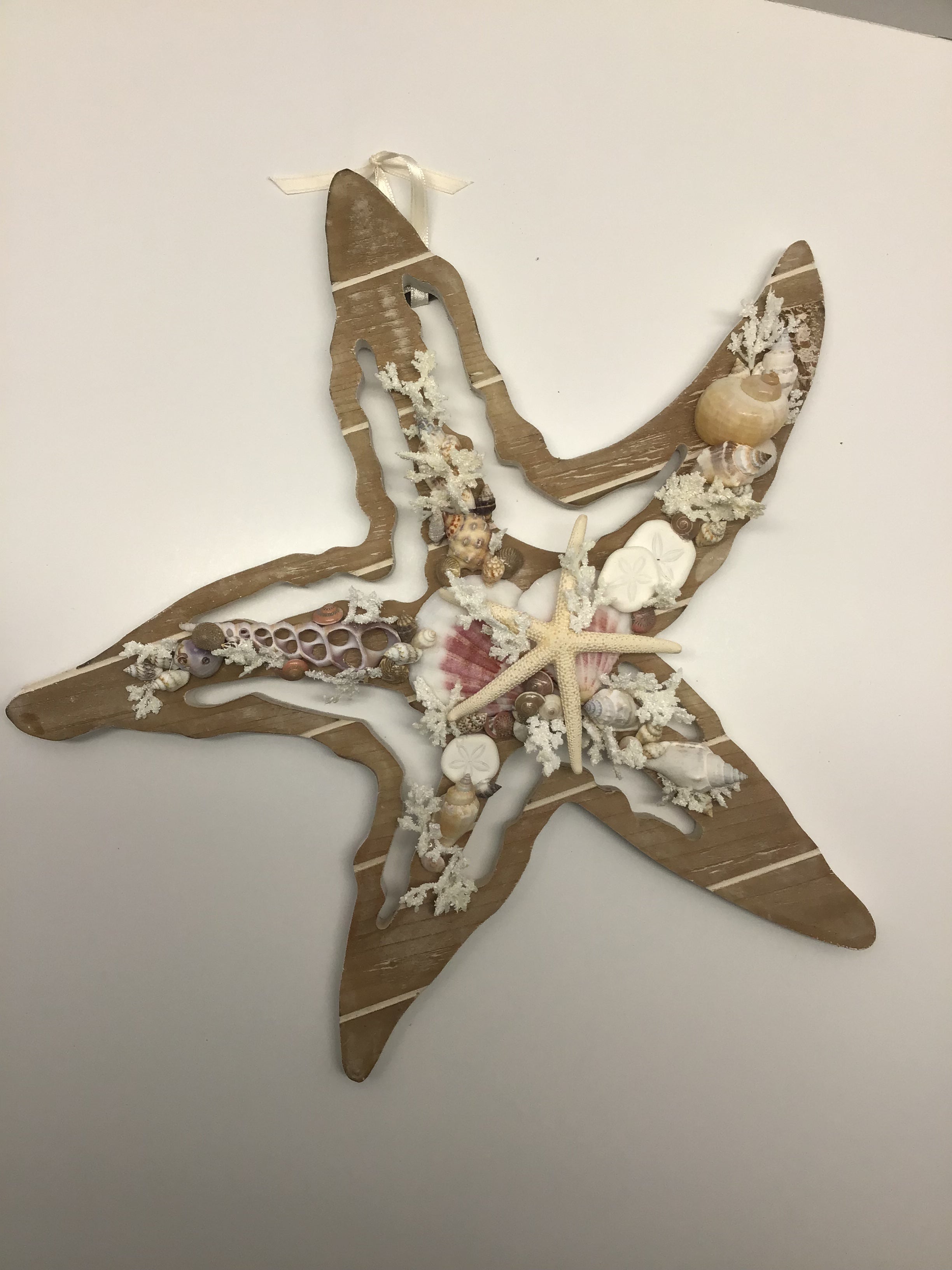 Wooden Starfish with shell accents