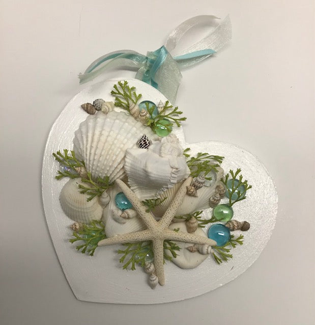 Wooden Heart adorned with Sea Shells