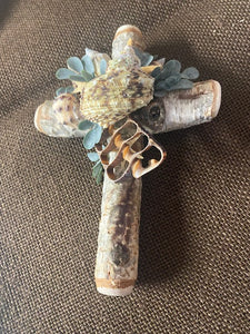 Rustic Wooden Cross with Shells - Small
